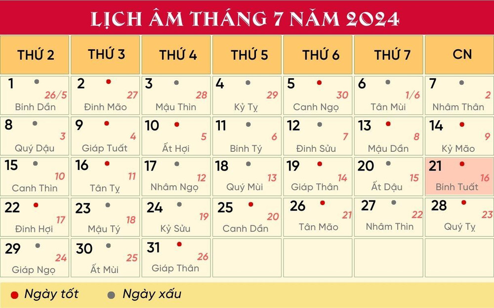 21 tháng 7 là ngày gì? Giải mã bí ẩn vận mệnh theo lịch vạn niên 21/7/2024!